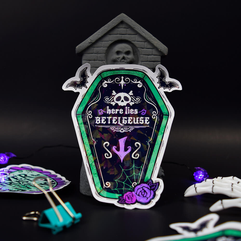Here lies Betelgeuse I Beetlejuice sticker holográfico