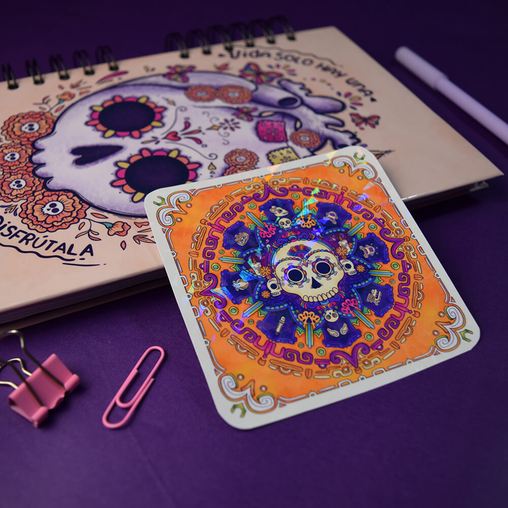 “Mictlán” — Día de Muertos sticker holográfico