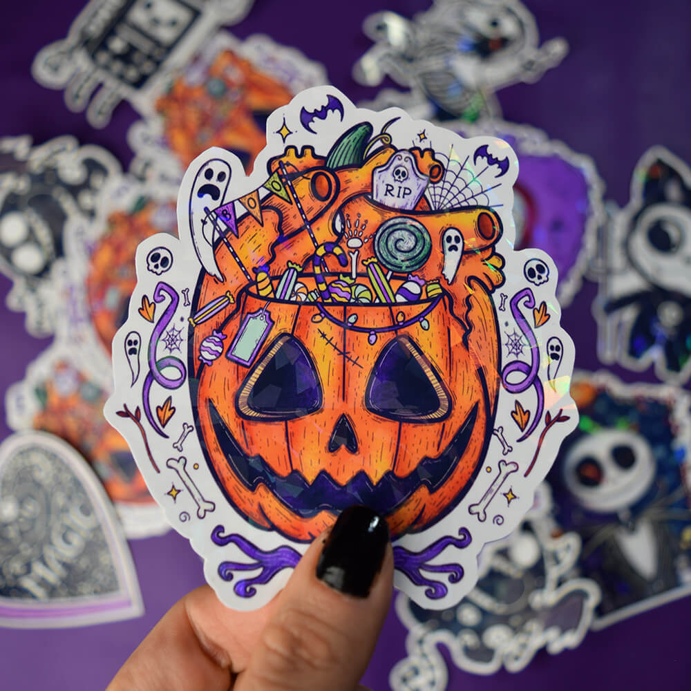 Halloween is coming sticker holográfico