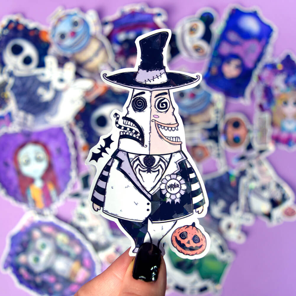 Alcalde de the nightmare before christmas sticker holográfico