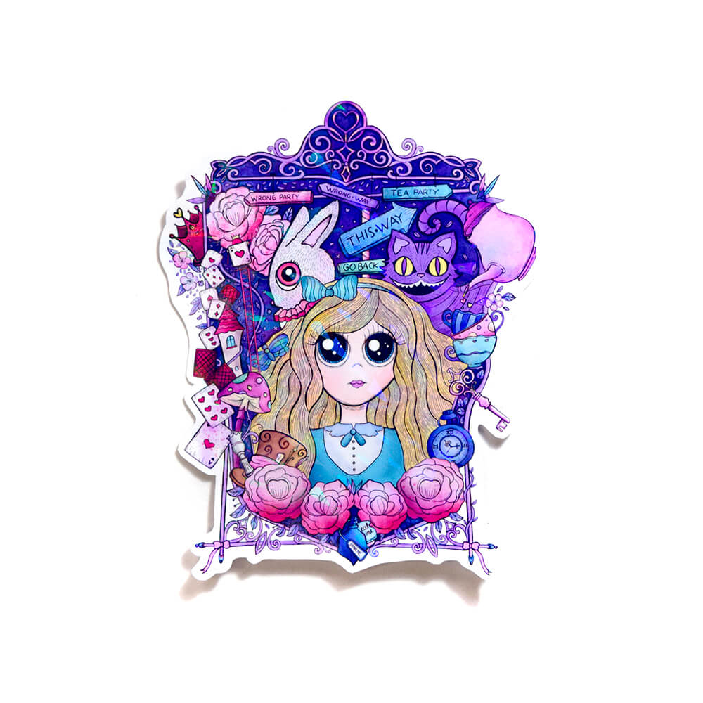 Alicia en el país de las maravillas sticker holográfico