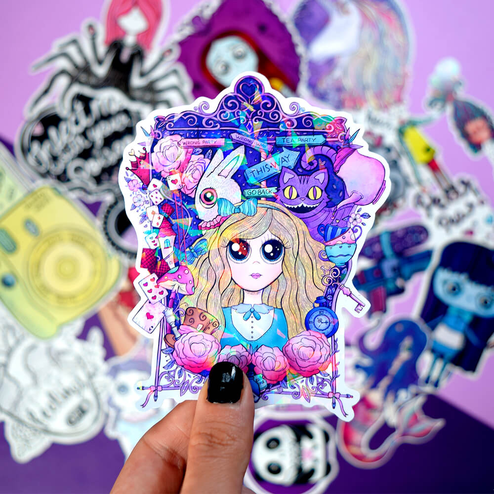 Alicia en el país de las maravillas sticker holográfico