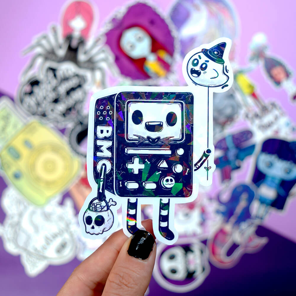 BMO hora de aventuras spooky sticker holográfico