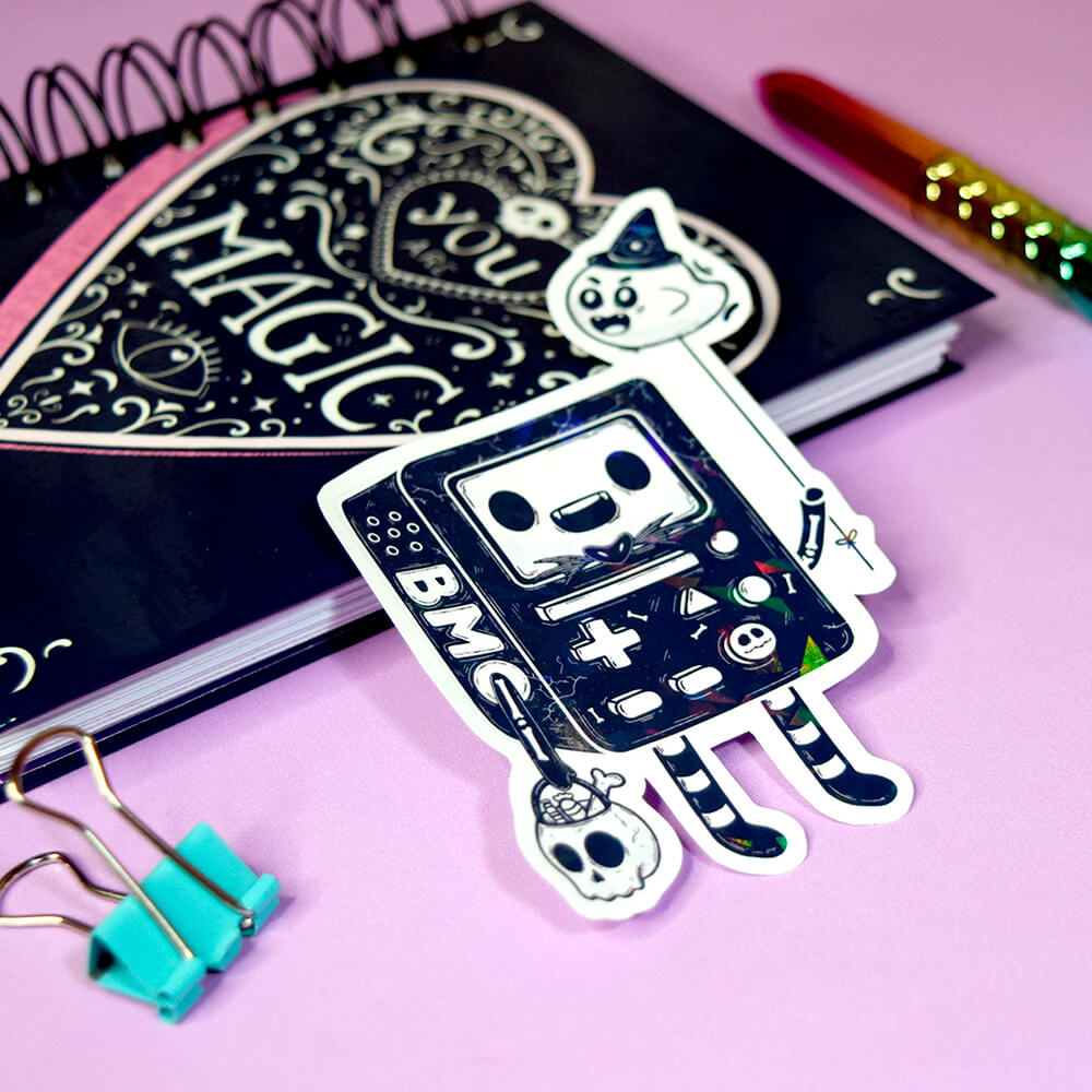 BMO hora de aventuras spooky sticker holográfico
