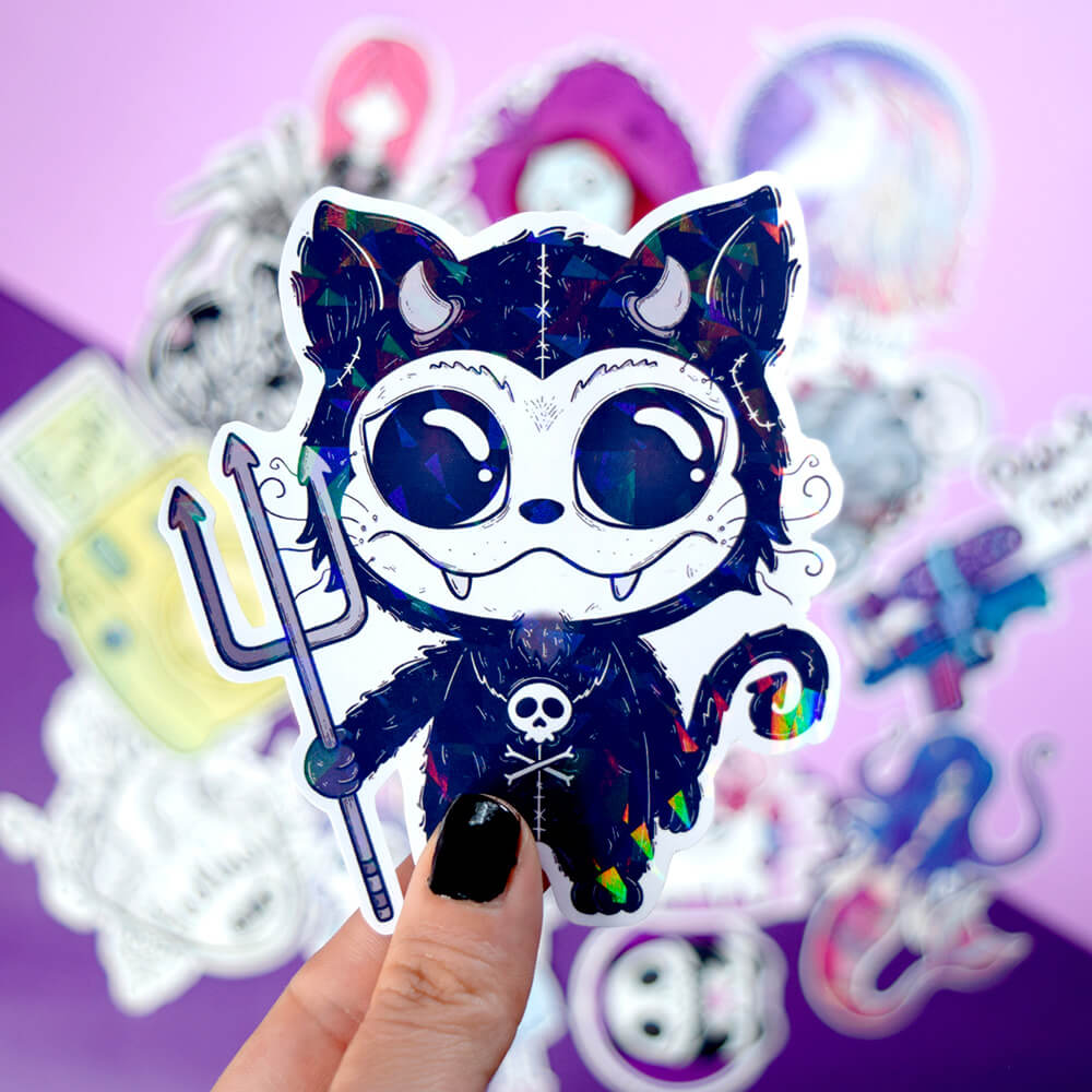 Evil cat sticker holográfico