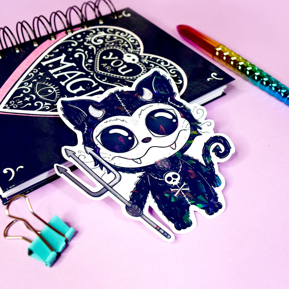 Evil cat sticker holográfico