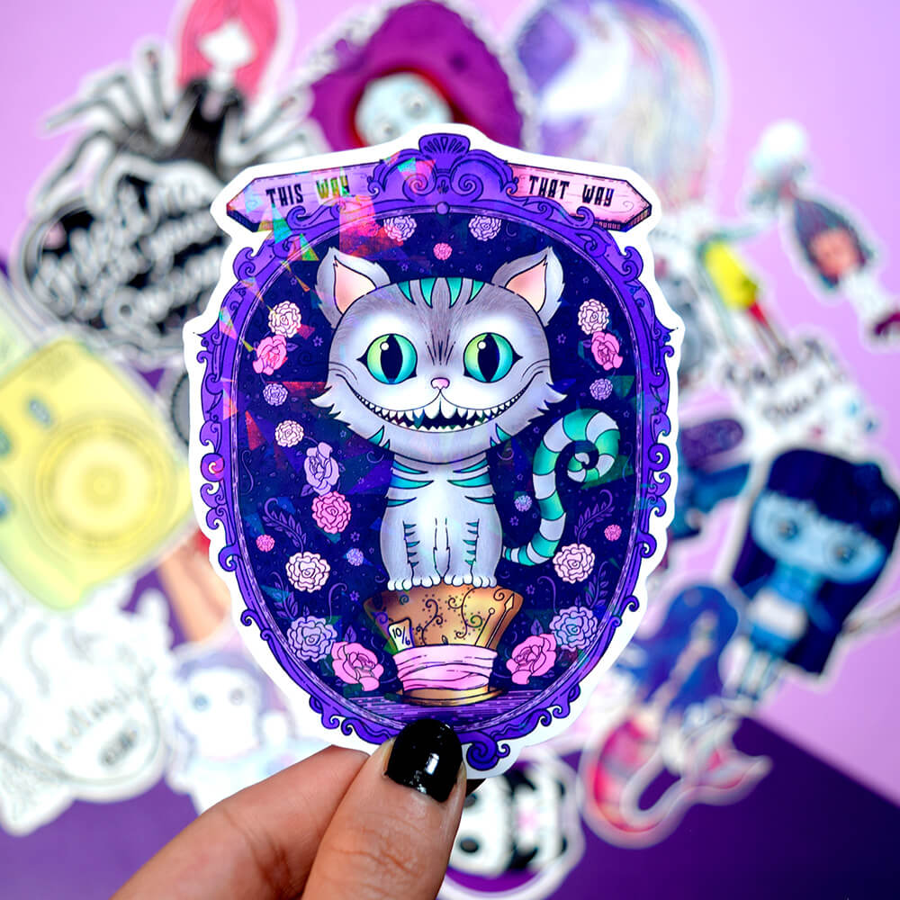 Gato sonriente sticker holográfico