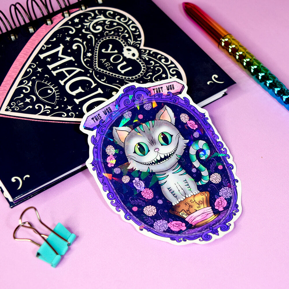 Gato sonriente sticker holográfico